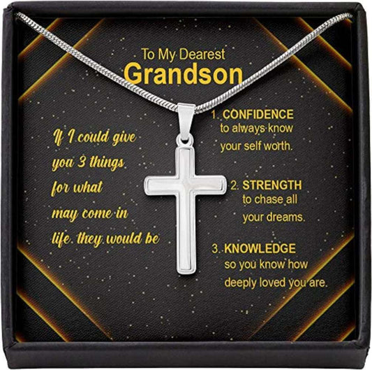 Grandson Necklace, To Dearest Grandson Confidence Strength Knowledge Necklace Gift For Men Boys, Last Minutes Gifts for Grandmother Rakva