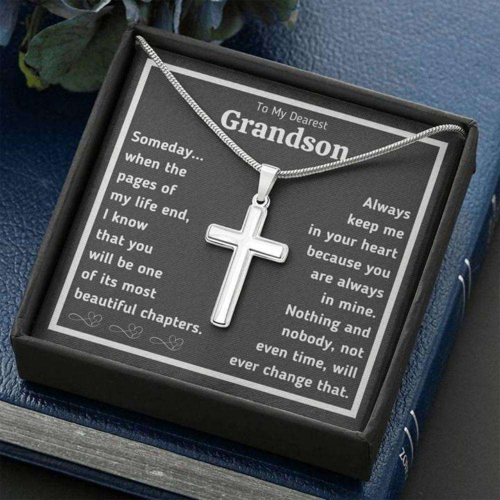 Grandson Necklace, To My Dearest Grandson Œbeautiful Chapters” Cross Necklace Gift Gifts for Grandmother Rakva