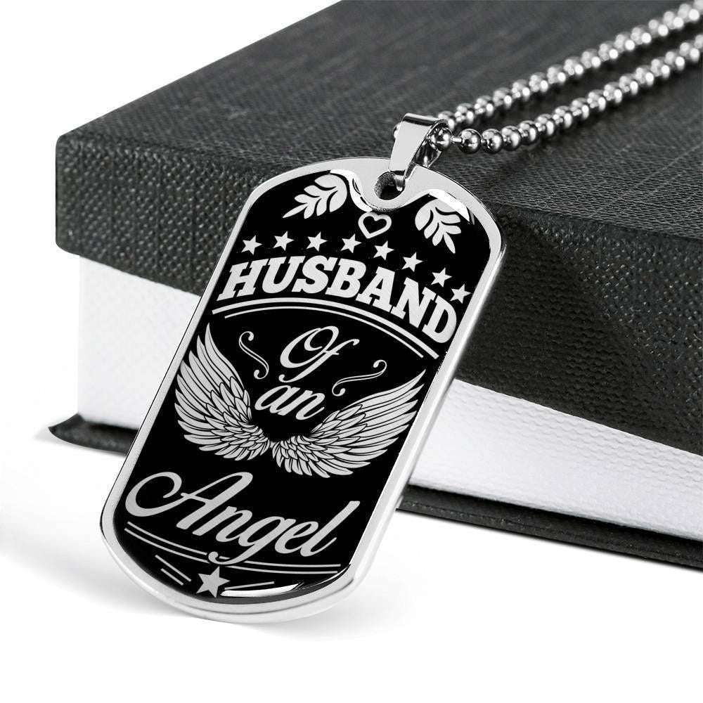 Husband Dog Tag, Custom Husband Of An Angel Dog Tag Military Chain Necklace Gift For Men Dog Tag Gifts For Husband Rakva