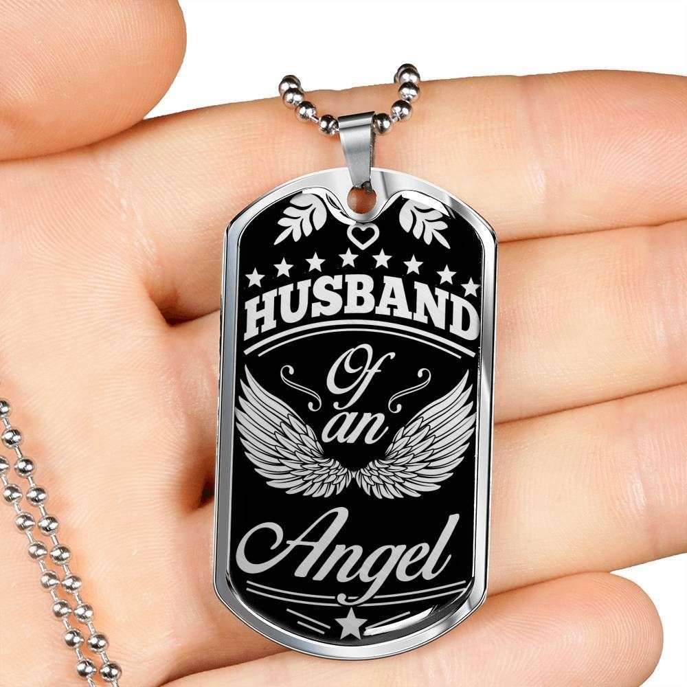 Husband Dog Tag, Custom Husband Of An Angel Dog Tag Military Chain Necklace Gift For Men Dog Tag Gifts For Husband Rakva