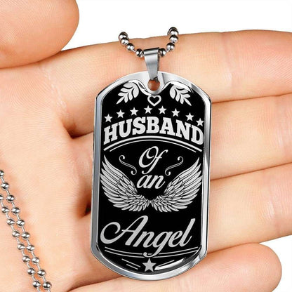 Husband Dog Tag, Custom Husband Of An Angel Dog Tag Military Chain Necklace Gift For Men Dog Tag Gifts For Husband Rakva