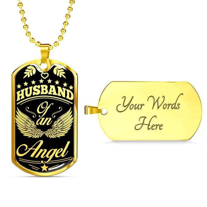 Husband Dog Tag, Custom Husband Of An Angel Dog Tag Military Chain Necklace Gift For Men Dog Tag Gifts For Husband Rakva