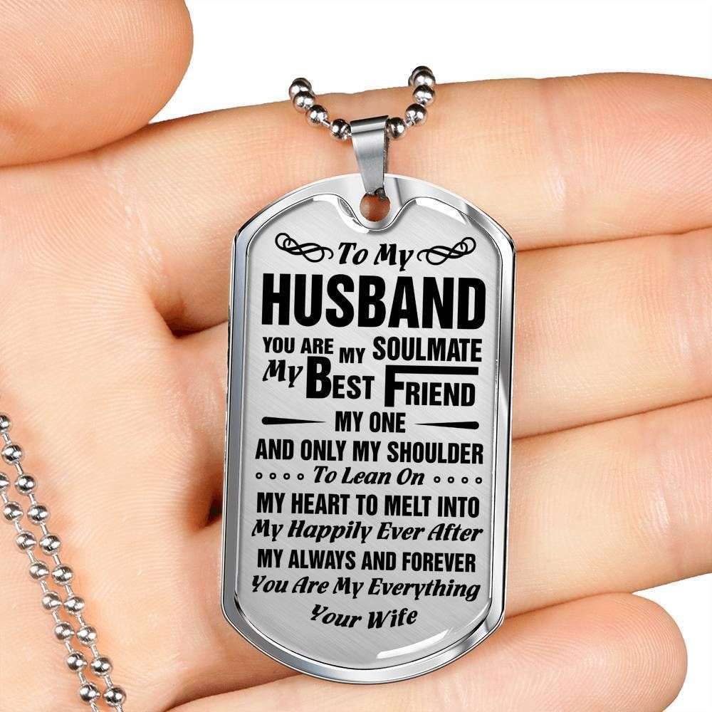 Husband Dog Tag Custom Picture, Gift For Husband Dog Tag Necklace Silver Necklace You’Re My Soulmate Father's Day Rakva