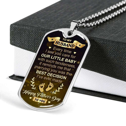 Husband Dog Tag Custom Picture, Marrying You Was The Best Decision Dog Tag Military Chain Necklace For Him Father's Day Rakva