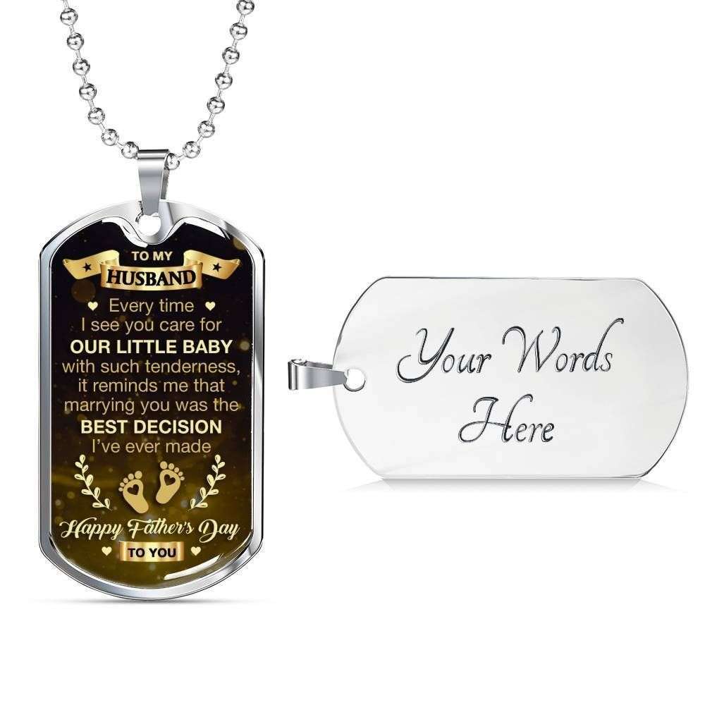 Husband Dog Tag Custom Picture, Marrying You Was The Best Decision Dog Tag Military Chain Necklace For Him Father's Day Rakva
