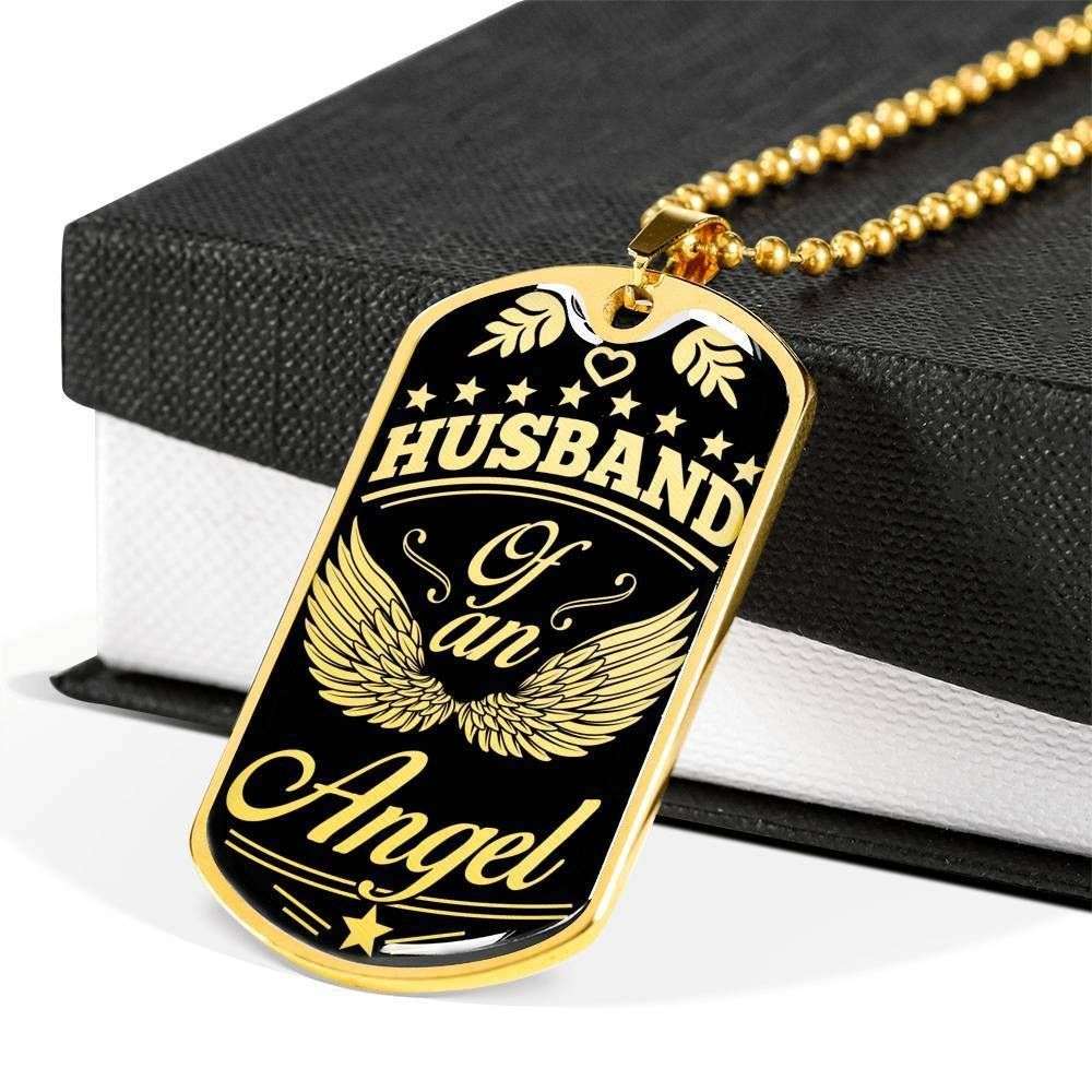Husband Dog Tag Custom Picture, My Husband Is My Guardian Angel Dog Tag Military Chain Necklace Giving Men Father's Day Rakva
