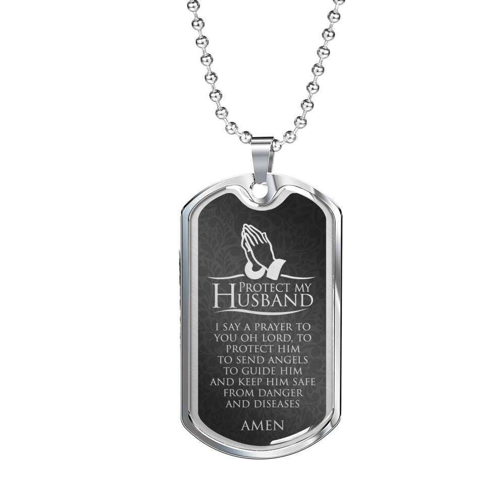 Husband Dog Tag Custom Picture, Protect My Husband- Dog Tag Military Chain Necklace Father's Day Rakva