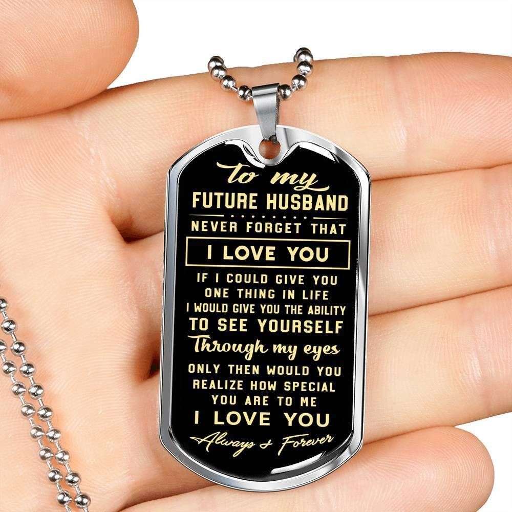 Husband Dog Tag Custom Picture, To Husband Never Forget That I Love You Dog Tag Military Chain Necklace Gift For Him Father's Day Rakva