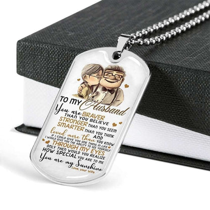 Husband Dog Tag Custom Picture, To Husband You Are Braver Than You Believe Dog Tag Military Chain Necklace Gift For Him Father's Day Rakva