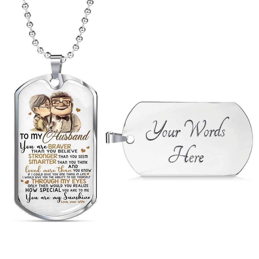 Husband Dog Tag Custom Picture, To Husband You Are Braver Than You Believe Dog Tag Military Chain Necklace Gift For Him Father's Day Rakva