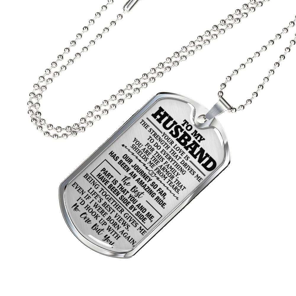Husband Dog Tag Custom Picture, To Husband Your Love Is The Strength Dog Tag Military Chain Necklace Gift For Him Father's Day Rakva