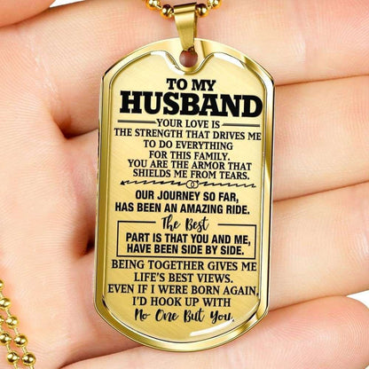 Husband Dog Tag Custom Picture, To Husband Your Love Is The Strength Dog Tag Military Chain Necklace Gift For Him Father's Day Rakva