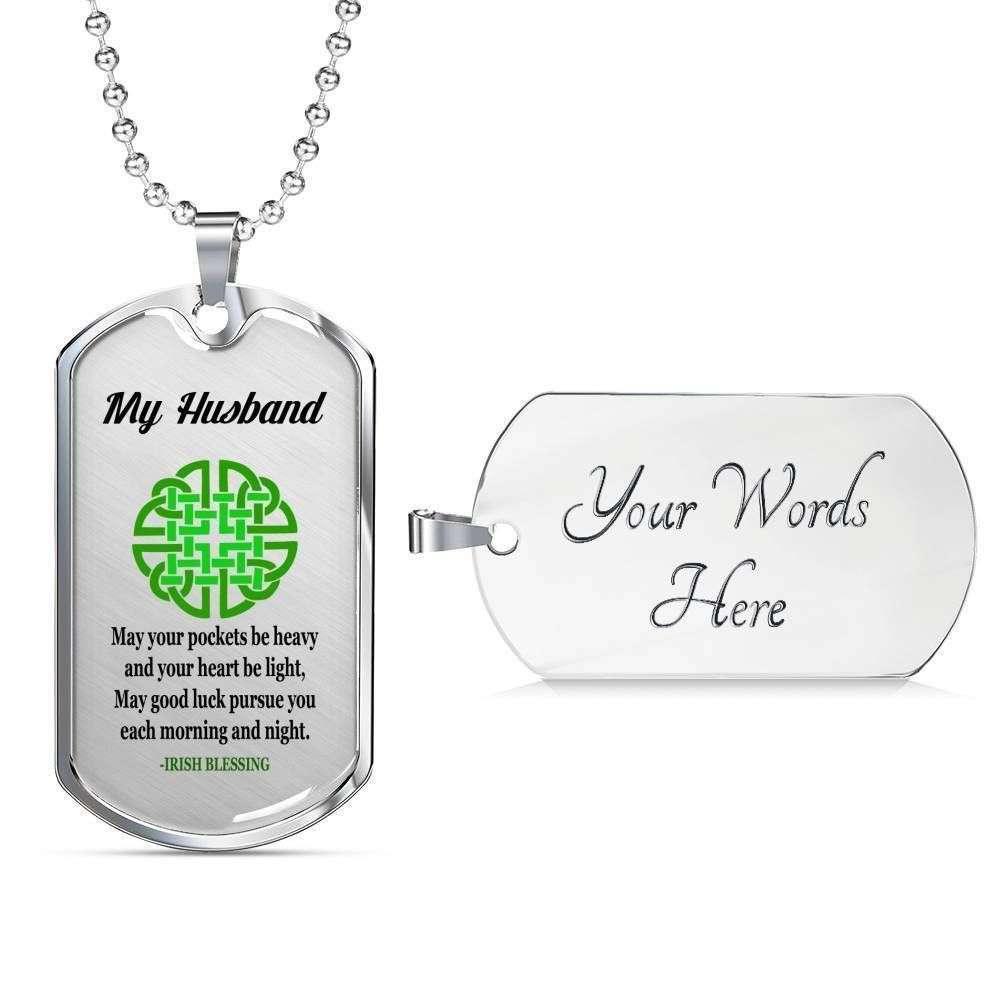 Husband Dog Tag Custom Picture, To My Husband Green Irish Blessing Dog Tag Military Chain Necklace Father's Day Rakva