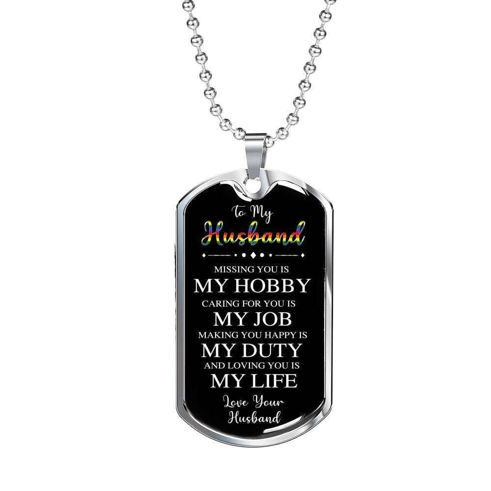 Husband Dog Tag Custom Picture, To My Husband Missing You Is My Hobby Dog Tag Military Chain Necklace Gift For Him Father's Day Rakva