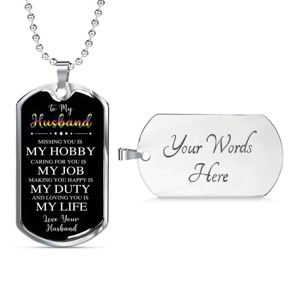 Husband Dog Tag Custom Picture, To My Husband Missing You Is My Hobby Dog Tag Military Chain Necklace Gift For Him Father's Day Rakva