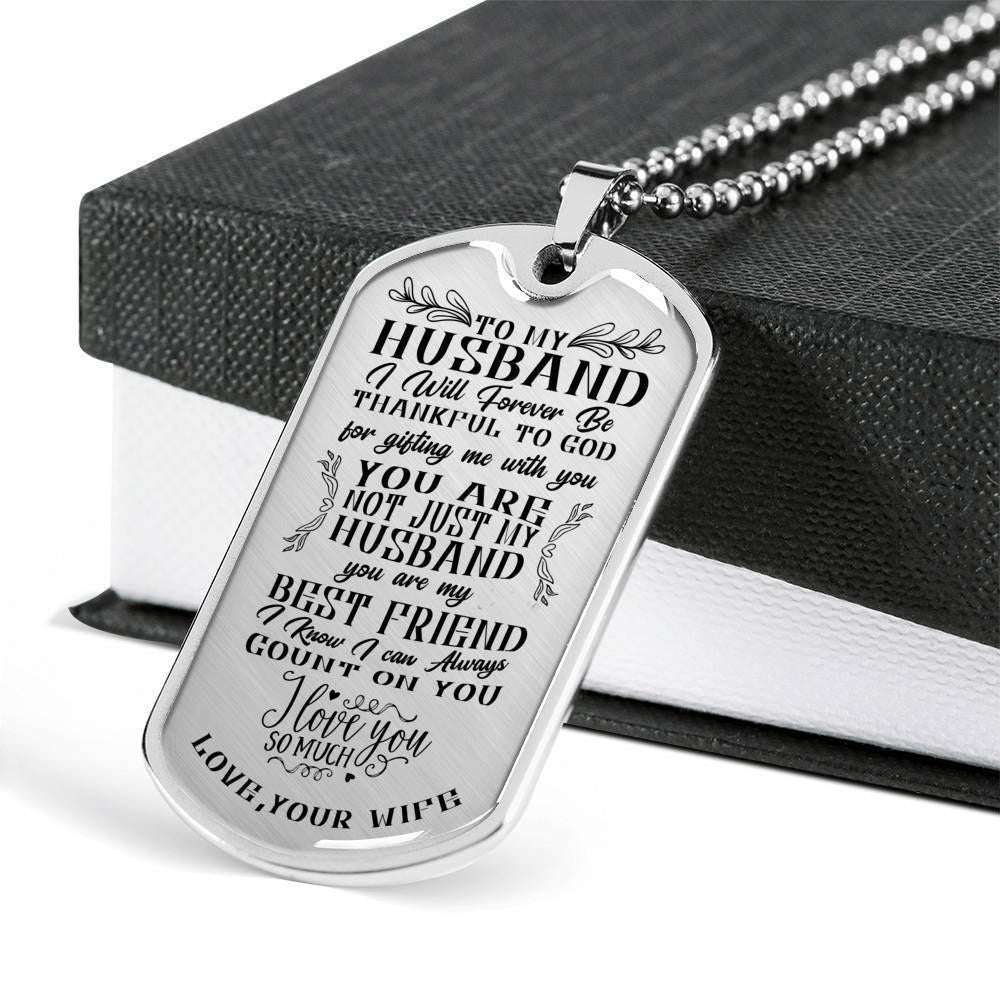 Husband Dog Tag Custom Picture, To My Husband Thankful To God Dog Tag Military Chain Necklace Father's Day Rakva