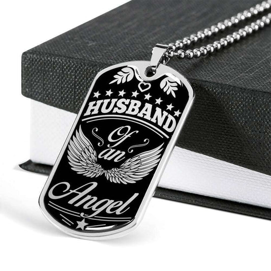 Husband Dog Tag, My Husband Is My Guardian Angel Dog Tag Military Chain Necklace Giving Men Gifts For Husband Rakva