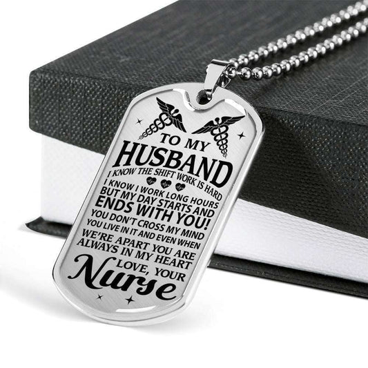 Husband Dog Tag, Nurse’S Husband Always In My Heart Dog Tag Military Chain Necklace Custom Engraved Gifts For Husband Rakva