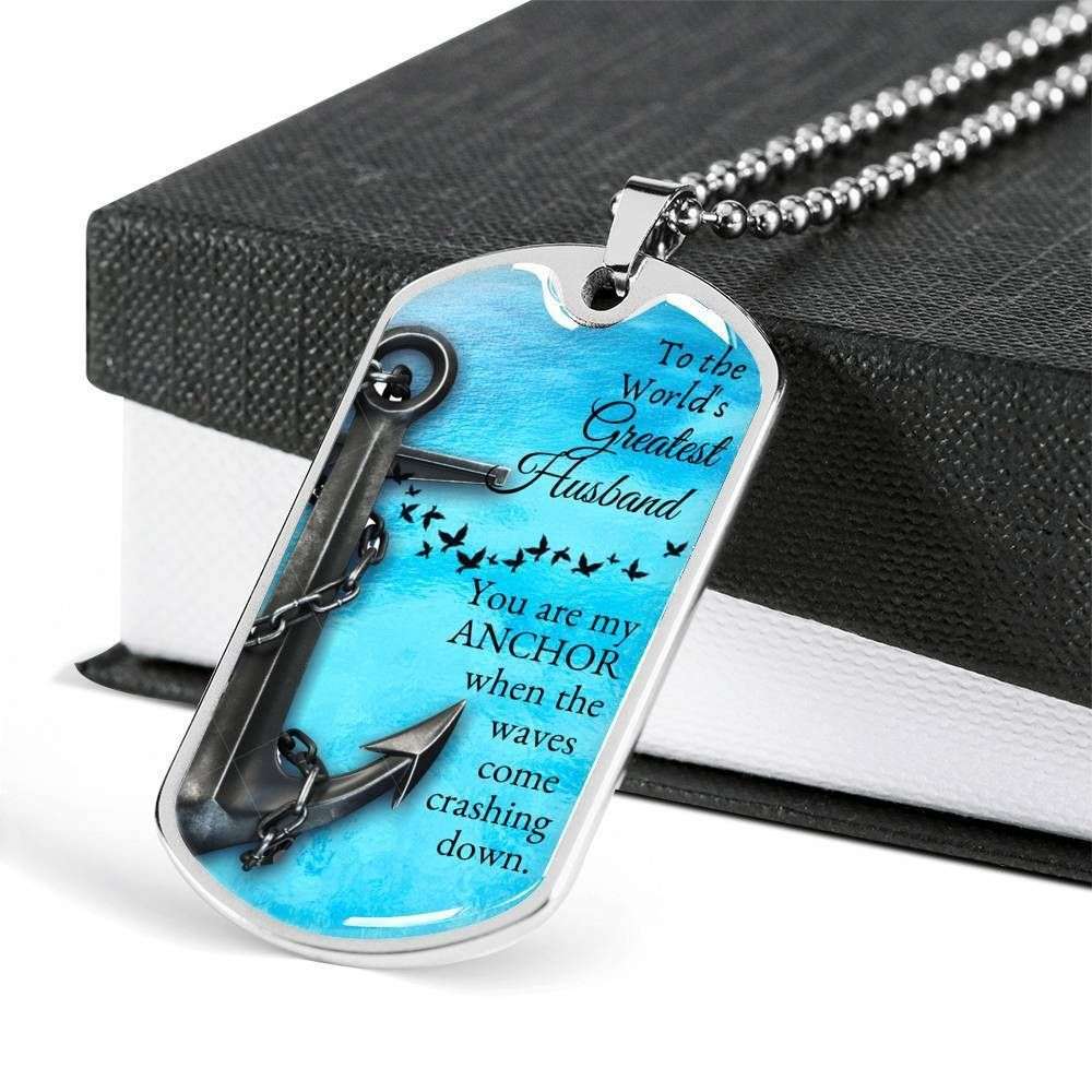 Husband Dog Tag, You Are My Anchor Dog Tag Military Chain Engraved Custom Picture Necklace Dog Tag Father's Day Rakva