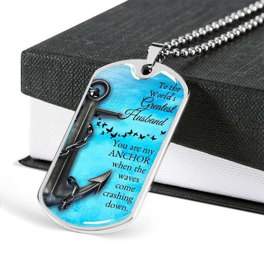 Husband Dog Tag, You Are My Anchor Dog Tag Military Chain Engraved Custom Picture Necklace Dog Tag Father's Day Rakva