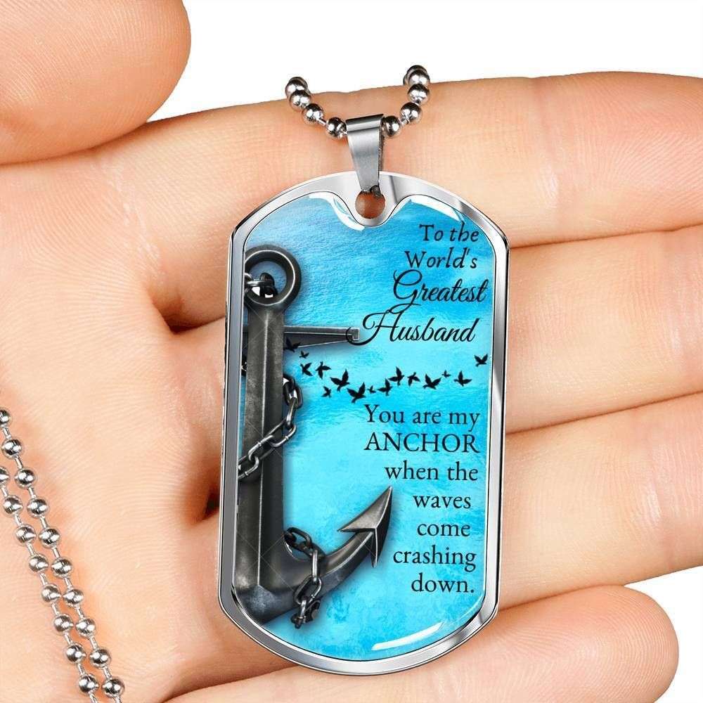 Husband Dog Tag, You Are My Anchor Dog Tag Military Chain Engraved Custom Picture Necklace Dog Tag Father's Day Rakva