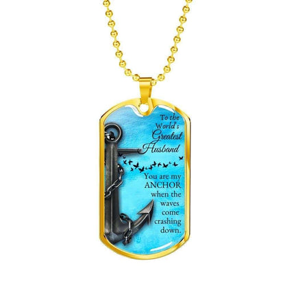 Husband Dog Tag, You Are My Anchor Dog Tag Military Chain Engraved Custom Picture Necklace Dog Tag Father's Day Rakva