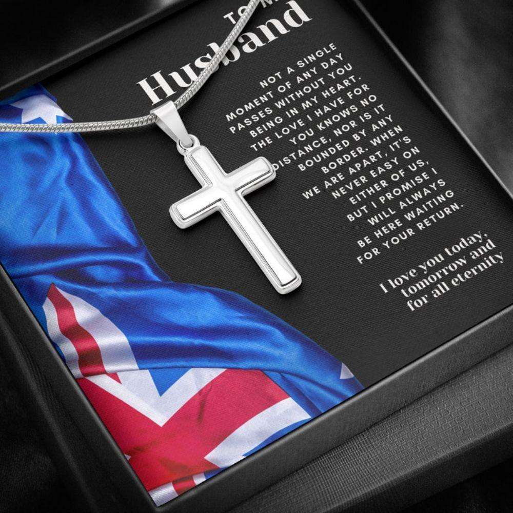 Husband Necklace, Cross Necklace For Men, Australian Flag Military Deployment Gift For Husband From Wife Gifts For Husband Rakva