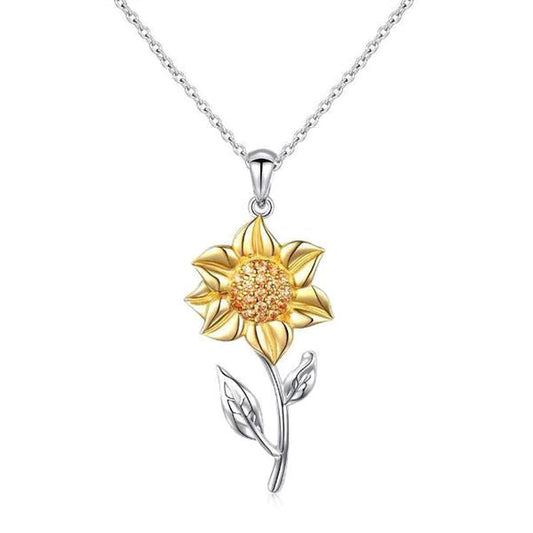 Radiant Bloom Golden Sunflower Sterling Silver Pendant Necklace | Free Shipping & Gift Wrap | Rakva