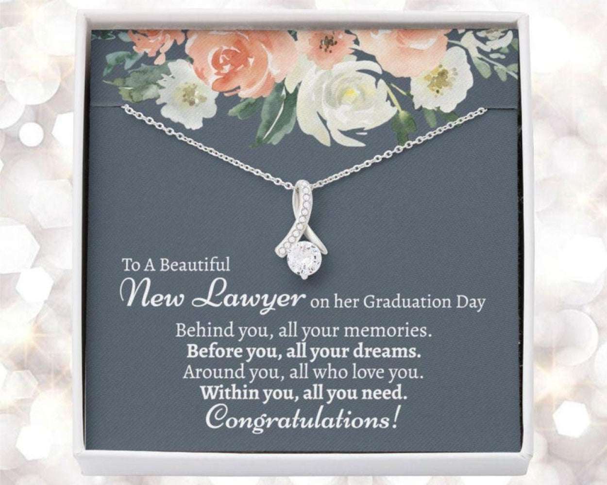 Law School Graduation Necklace, Necklace Gift For Lawyer Passing The Bar For Archievement Rakva