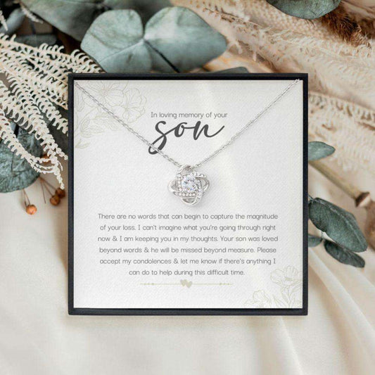 Memorials Necklace, Bereavement Gift For Loss Of Son, In Loving Memory Of Son Memorial Love Knot Necklace, Son Remembrance Rakva