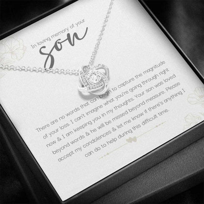 Memorials Necklace, Bereavement Gift For Loss Of Son, In Loving Memory Of Son Memorial Love Knot Necklace, Son Remembrance Rakva