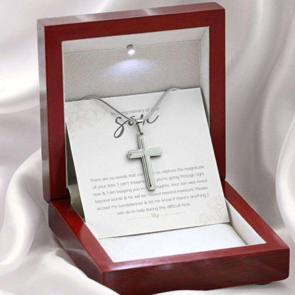 Memorials Necklace, Bereavement Gift For Loss Of Son, In Loving Memory Of Your Son Memorial Cross Necklace Rakva