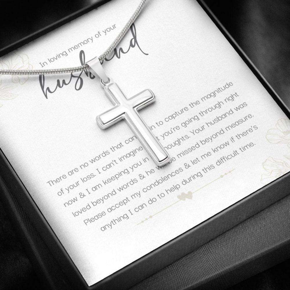 Memorials Necklace, Bereavement Gift, Loss Of Husband Necklace, In Loving Memory Of Husband Cross Necklace Rakva