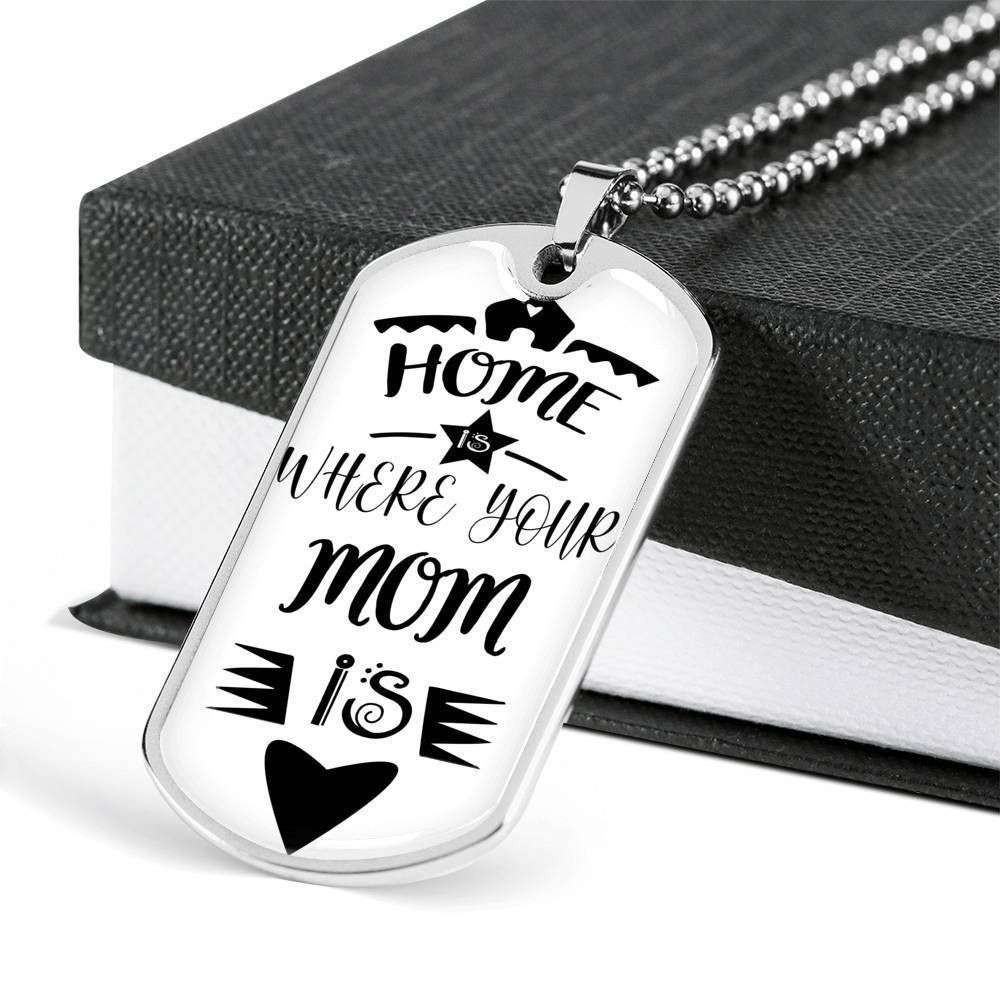 Mom Dog Tag Custom Picture, Home Where Your Mom Is Dog Tag Necklace Gift For Mom Gifts for Mother (Mom) Rakva