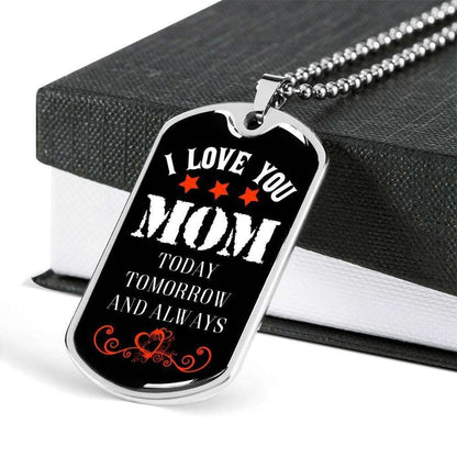 Mom Dog Tag, Custom Picture Love Mom Engraved Dog Tag Military Chain Necklace Pendant Dog Tag Gifts for Mother (Mom) Rakva