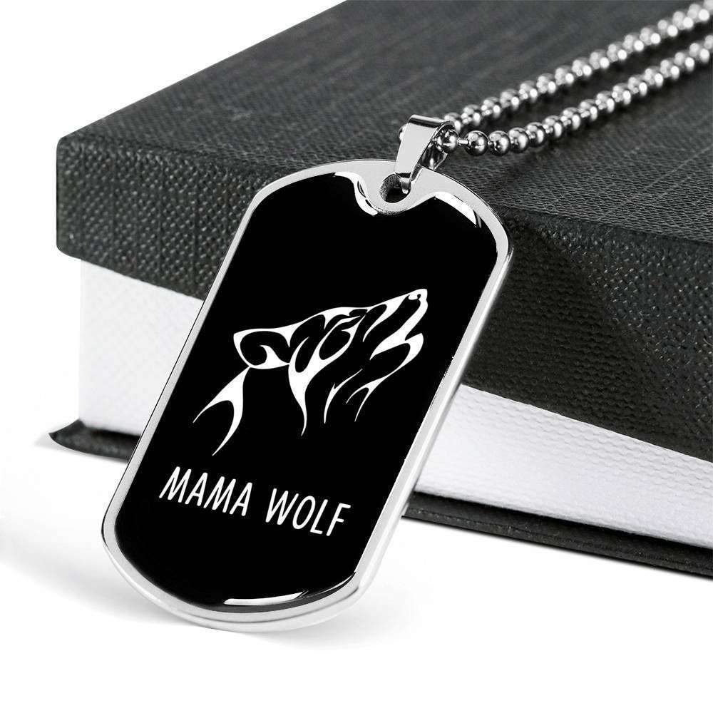 Mom Dog Tag, Custom Picture Mama Wolf Dog Tag Military Chain Necklace For Mom Dog Tag Gifts for Mother (Mom) Rakva