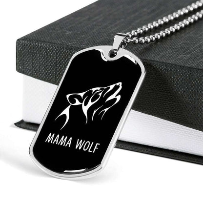 Mom Dog Tag, Custom Picture Mama Wolf Dog Tag Military Chain Necklace For Mom Dog Tag Gifts for Mother (Mom) Rakva