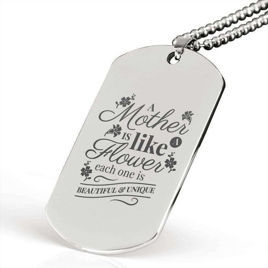 Mom Dog Tag Custom Picture, Mother’S Day Dog Tag For Mom Etched Dog Tag Necklace Silver Necklace Mother Is Like A Flower Gifts for Mother (Mom) Rakva