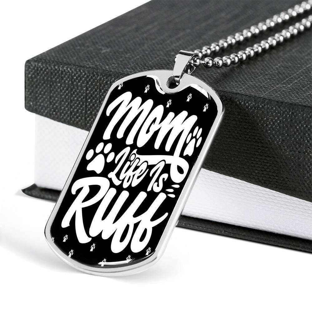 Mom Dog Tag Custom Picture Mother’S Day Gift, Mom Life Is Ruff Dog Tag Military Chain Necklace For Mom Gifts for Mother (Mom) Rakva