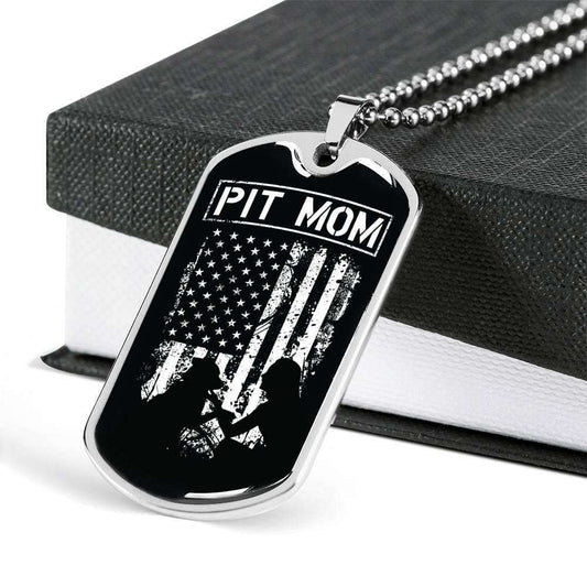 Mom Dog Tag Custom Picture Mother’S Day Gift, Pit Mom Black White American Flag Dog Tag Military Chain Necklace For Pitbull Lovers Gifts for Mother (Mom) Rakva
