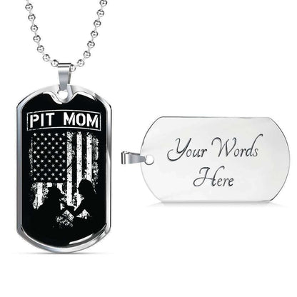 Mom Dog Tag Custom Picture Mother’S Day Gift, Pit Mom Black White American Flag Dog Tag Military Chain Necklace For Pitbull Lovers Gifts for Mother (Mom) Rakva