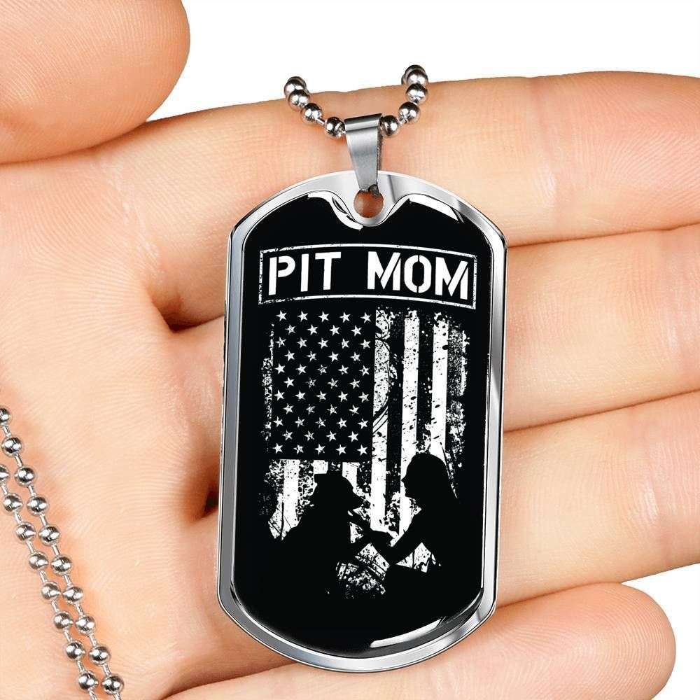 Mom Dog Tag Custom Picture Mother’S Day Gift, Pit Mom Black White American Flag Dog Tag Military Chain Necklace For Pitbull Lovers Gifts for Mother (Mom) Rakva