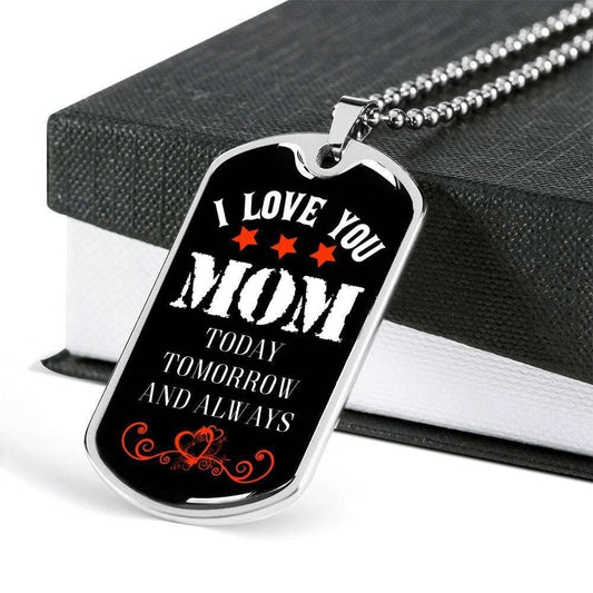 Mom Dog Tag Mother’S Day Gift, Custom Love Mom Engraved Dog Tag Military Chain Necklace Pendant Dog Tag Gifts for Mother (Mom) Rakva