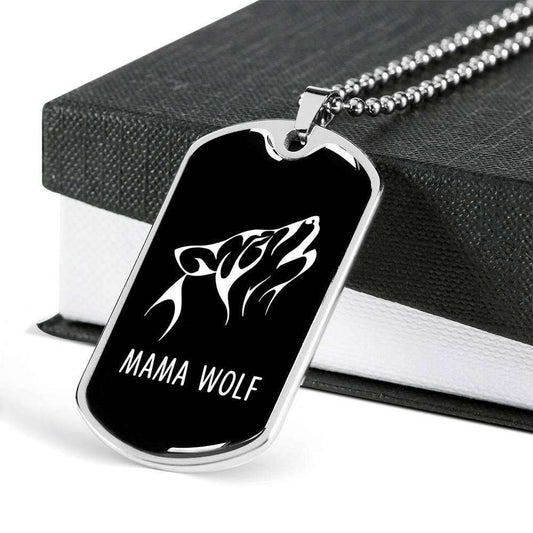 Mom Dog Tag Mother’S Day Gift, Custom Mama Wolf Dog Tag Military Chain Necklace For Mom Dog Tag Gifts for Mother (Mom) Rakva