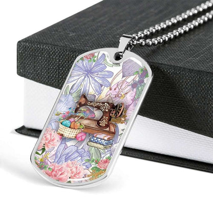 Mom Dog Tag Mother’S Day Gift, Custom Sewing Machine And Flower Dog Tag Military Chain Necklace For Mom Dog Tag Gifts for Mother (Mom) Rakva