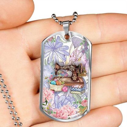 Mom Dog Tag Mother’S Day Gift, Custom Sewing Machine And Flower Dog Tag Military Chain Necklace For Mom Dog Tag Gifts for Mother (Mom) Rakva