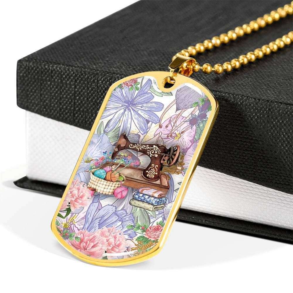 Mom Dog Tag Mother’S Day Gift, Custom Sewing Machine And Flower Dog Tag Military Chain Necklace For Mom Dog Tag Gifts for Mother (Mom) Rakva