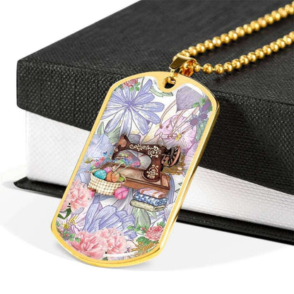 Mom Dog Tag Mother’S Day Gift, Custom Sewing Machine And Flower Dog Tag Military Chain Necklace For Mom Dog Tag Gifts for Mother (Mom) Rakva