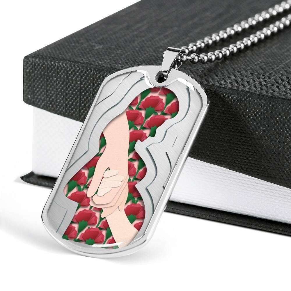 Mom Dog Tag Mother’S Day Gift, Mom Hold Her Son’S Hand Dog Tag Military Chain Necklace For Mom Gifts for Mother (Mom) Rakva