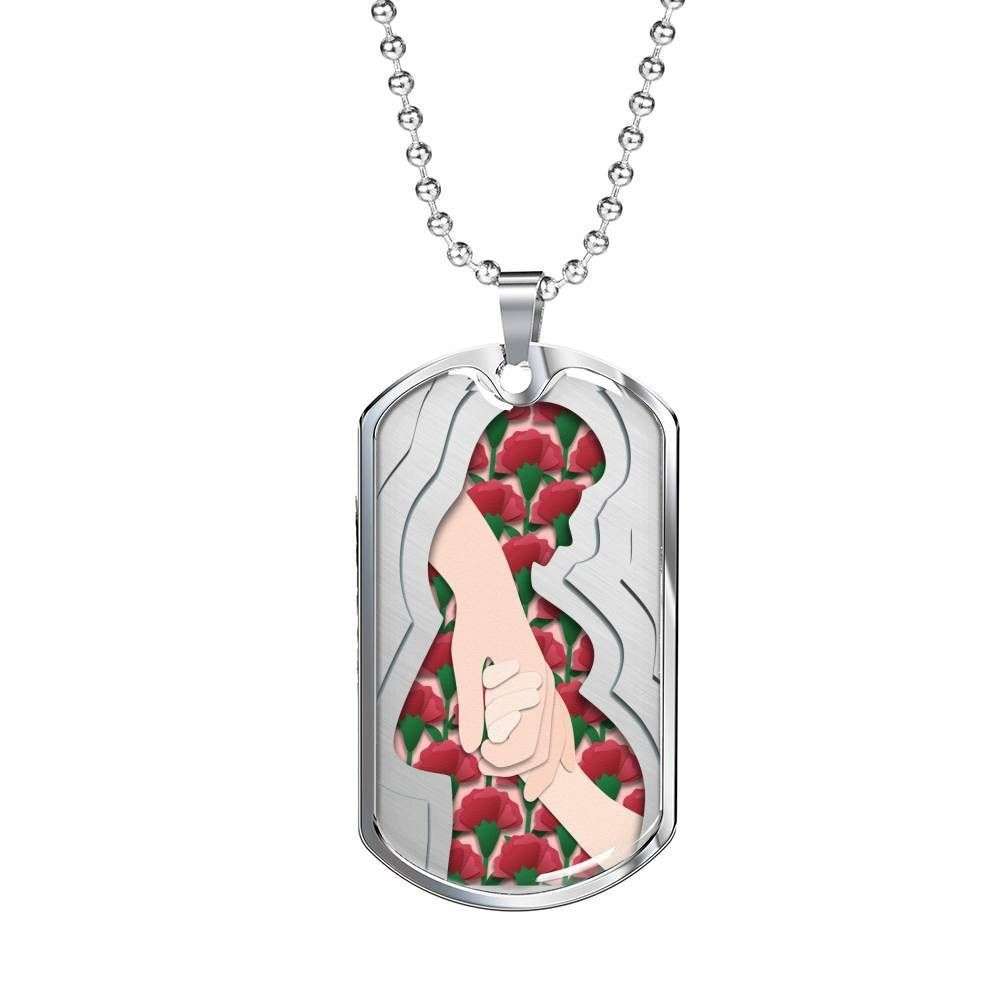 Mom Dog Tag Mother’S Day Gift, Mom Hold Her Son’S Hand Dog Tag Military Chain Necklace For Mom Gifts for Mother (Mom) Rakva